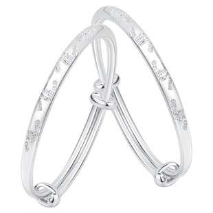 黄金彩虹999纯足银五福临门儿童手镯福字推拉手镯宝宝银饰实心