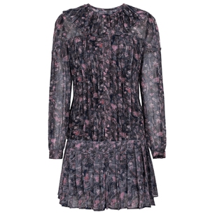 XG雪歌荷叶领设计长袖连衣裙时尚秋季新款碎花长袖短款百褶裙女装