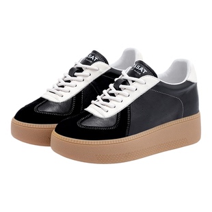 星期六头层牛皮内增高德训鞋女款休闲隐形不累脚板鞋百搭厚底鞋子