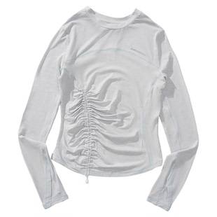 瞬时山野Monterest户外5A抗菌羊毛混纺打底抽褶修身长袖圆领T恤女