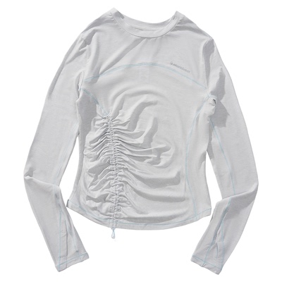 瞬时山野Monterest户外5A抗菌羊毛混纺打底抽褶修身长袖圆领T恤女