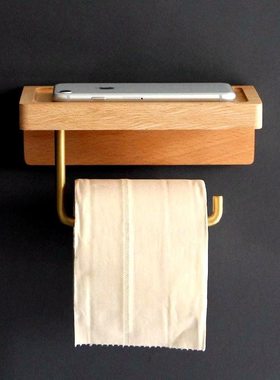 免打孔实木卫生间纸巾架厕所卷筒纸黑胡桃木纸巾盒厕纸手纸置物架