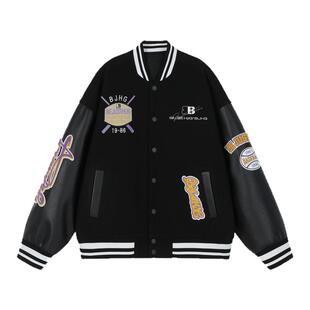 BJHG不计后果泽西风美式棒球服外套男女款秋冬季潮牌复古痞帅夹克