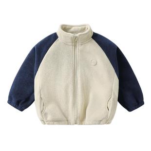 右欧男童女童棒球服外套拼色洋气奥粒绒儿童加绒加厚秋冬新款童装