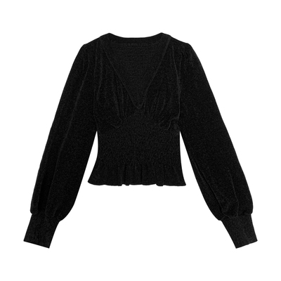 早春黑色针织上衣半身裙套装