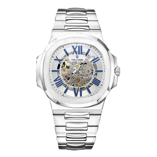 外贸法系复古镂空透视夜光男士方形鹦鹉螺款式学生运动自动机械表