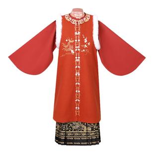 【重回汉唐凤凰游】儿童竖领对襟衫圆领对襟长比甲明制汉服女童冬