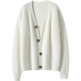 无可替代！太好穿了~加厚V领山羊绒开衫女纯羊绒毛衣针织开衫外套