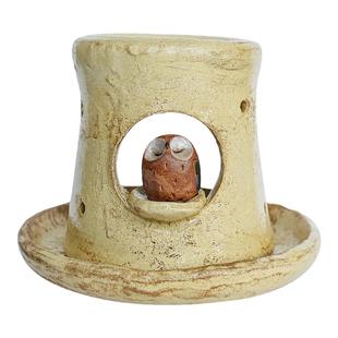 福运守护 日本进口手作粗陶猫头鹰茶香炉烤茶精油香薰炉茶道摆件