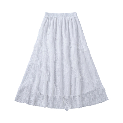千朔不规则蕾丝小白A字半身裙