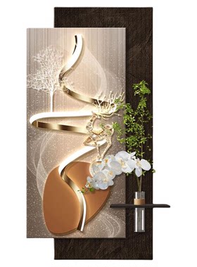 现代抽象带灯入户玄关装饰画