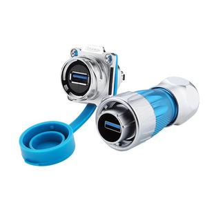 凌科USB3.0航空插头插座面板装带盖公母对插工业延长线防水连接器