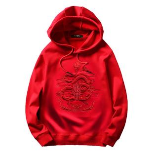 2026马年红色连帽衫男情侣本命年刺绣龙男装ins国风炸街带帽外套