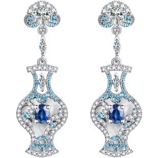 曹曦月同款MUYE/牧野天然蓝宝石纯银吊坠耳钉女青花瓷新中式耳饰