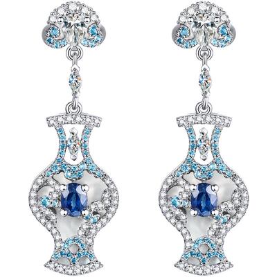 牧野925纯银奢华天然蓝宝石耳环