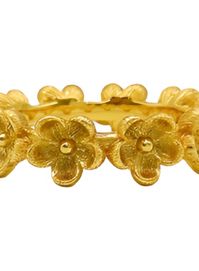 UMI家·轻珠宝/S925银镀k金·意大利拉丝小花整圈花环戒小众设计