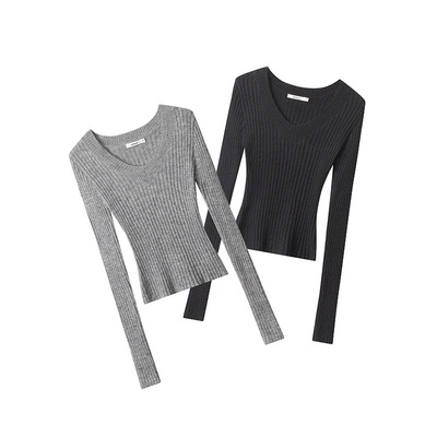 HeyHenry欧美羊毛长袖短款修身显瘦条纹毛衣女小众马海毛上衣辣妹