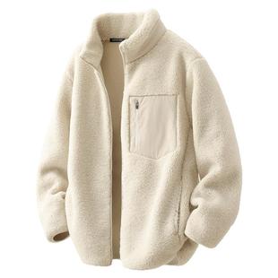 HG真维斯摇粒绒外套男款冬季重磅加绒阔版夹克男加厚立领保暖衣服