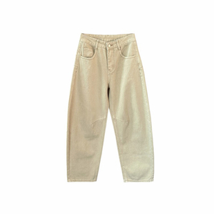 妥妥梨型神裤！~卡其色弯刀牛仔裤女春新款洋气百搭宽松阔腿长裤