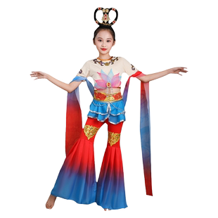 飞天乐鼓舞蹈演出服儿童盛世敦煌上铃鼓表演服女孩壁画绝响古典舞