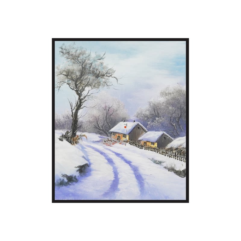 雪乡油画手绘餐厅书房入户玄关走廊过道卧室风景雪景挂画装饰壁画