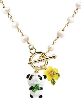 可爱珐琅熊猫项链手链耳环套系