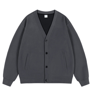 回力重磅卫衣男秋冬款潮牌高克重大码开衫深灰色纽扣针织V领外套Y