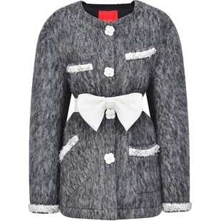 lefame拉飞姆毛呢小香风宽松H型外套大衣女（赠大蝴蝶结腰带）