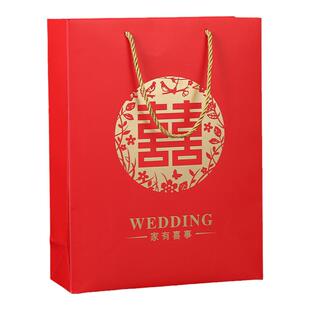 结婚手提回礼袋红色礼品喜糖袋子装烟酒包装婚礼喜饼伴手大号纸袋