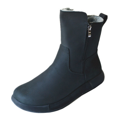 磨砂黑真皮羊毛皮毛一体防滑中筒雪地靴简约平底保暖棉鞋外贸男鞋