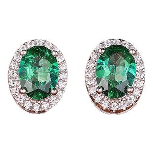 [SOOMI映月]925银1克拉沃顿绿培育祖母绿宝石耳钉简约经典耳饰