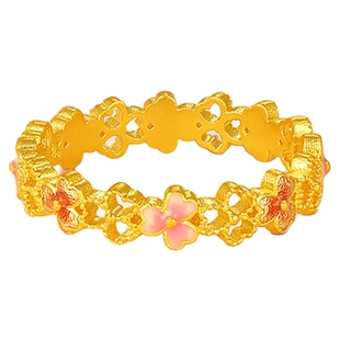 潮宏基非遗花丝千金黄金戒指足金戒圈手饰古法珐琅高级感女 卟