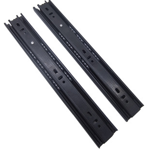 抽屉滑轨黑色加厚轨道橱柜导轨缓冲滑道三节静音滚珠滑轨五金配件