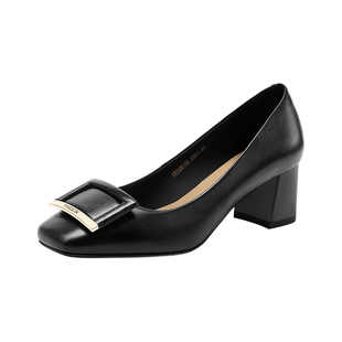 哈森法式名媛风高跟鞋女精致方头粗跟浅口单鞋2026新款HWS260163