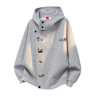 查尔斯桃心 美式重磅解构春秋连帽开衫卫衣外套宽松加厚休闲情侣