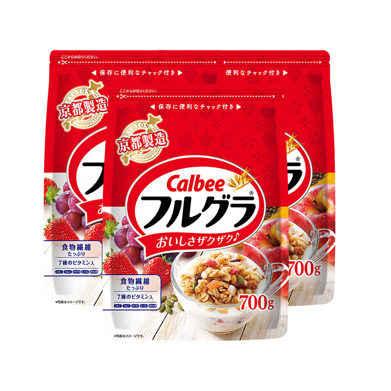 【自营】日本进口Calbee卡乐比水果燕麦片早餐冲饮谷物原味700g*3