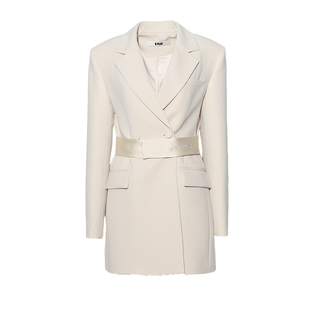 DPLAY【黑标】白色西装连衣裙女士收腰春季新款法式长袖西服裙子