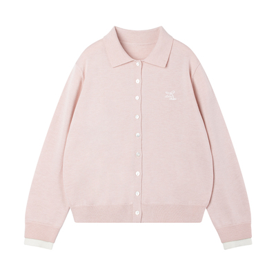 MUCMUKN【心动早春】白蝶贝母扣羊毛混纺翻领毛衣开衫女童26春新