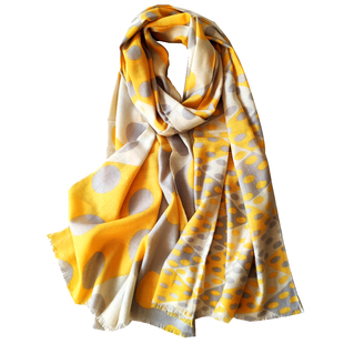 捡漏微瑕150元一条！薄款春秋羊毛黄色波点羊毛围巾女