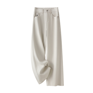 雪花呢窄版直筒裤女宽松春秋加绒加厚保暖阔腿裤高腰显瘦休闲裤子