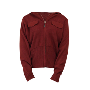 连帽双头拉链针织开衫女短款毛衣外套简约舒适显瘦上衣2025秋季款