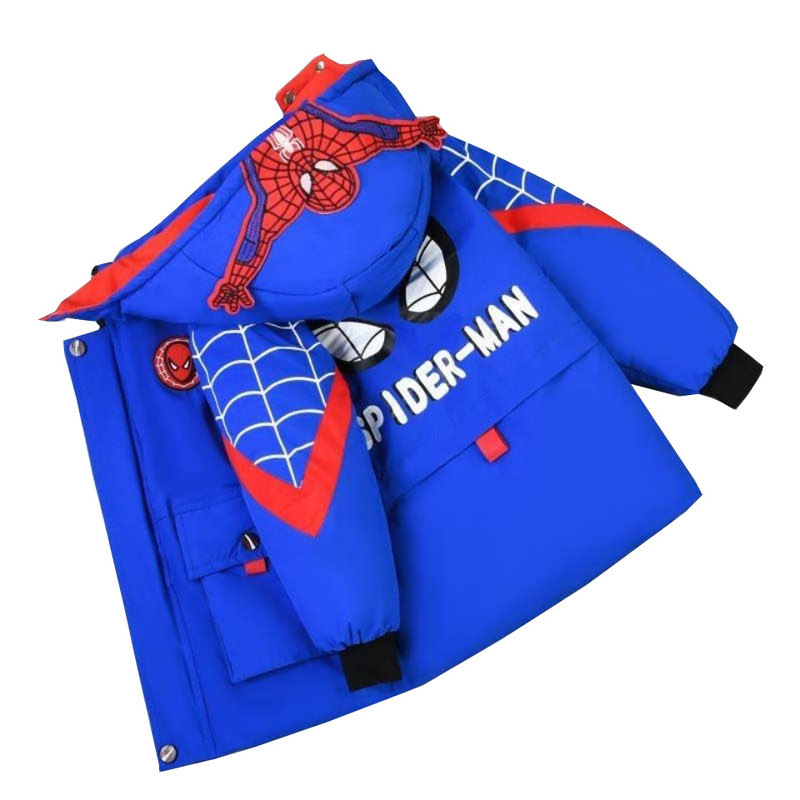 儿童蜘蛛侠衣服发光棉衣连帽2025冬男童羽绒棉服棉袄女孩加厚外套