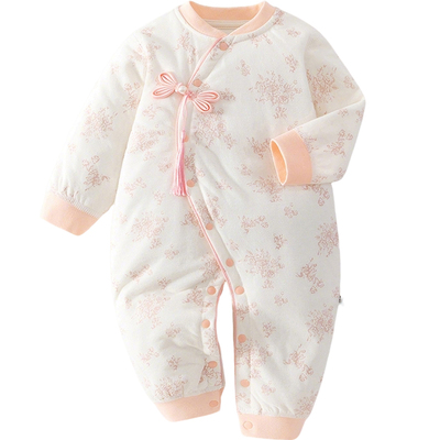 新生婴儿衣服冬装初生a类纯棉女宝宝连体衣保暖夹棉加厚外出哈衣