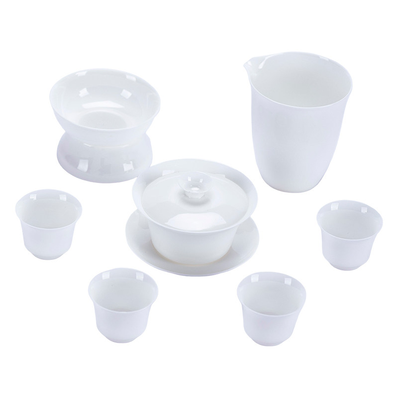 钰铨龙门白瓷薄胎品茶盖碗小套组