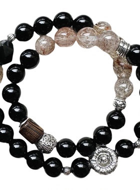 天然黑金超七水晶黑曜石手链手串