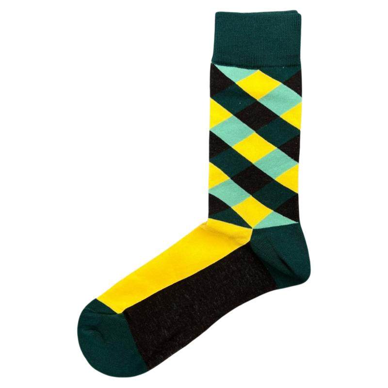 happysocks男士菱形格大码中筒袜