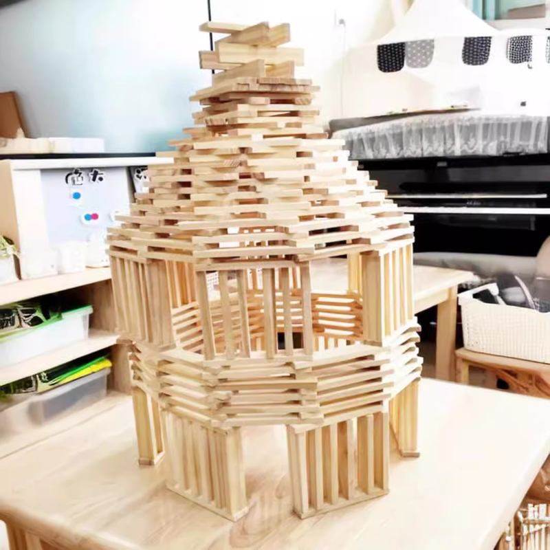益智建构实木质原木阿基米德卡积木条建筑普乐自由玩具拼装骨牌