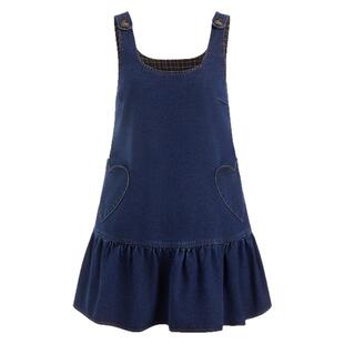 CIDER牛仔爱心贴布荷叶边下摆宽松迷你背带裙114940999