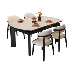 馨佰利岩板实木餐桌家用小户型可伸缩现代简约风饭桌新款长方形桌