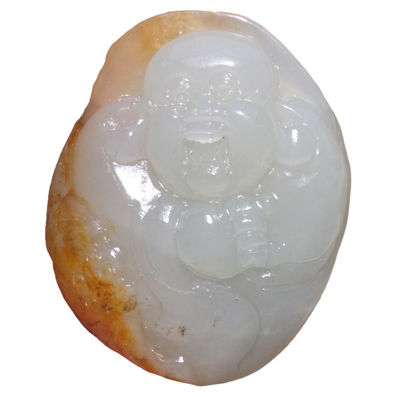 和田玉籽料笑佛吊坠洒金皮